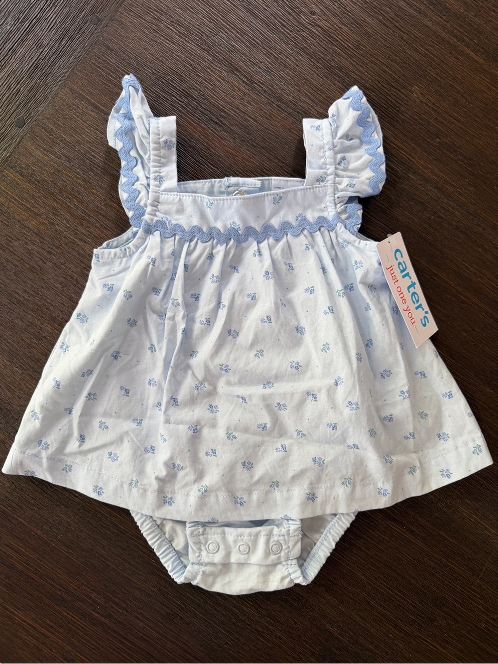 NWT Carter's Darling Blue Floral Print Dress with Ric-Rac Trim